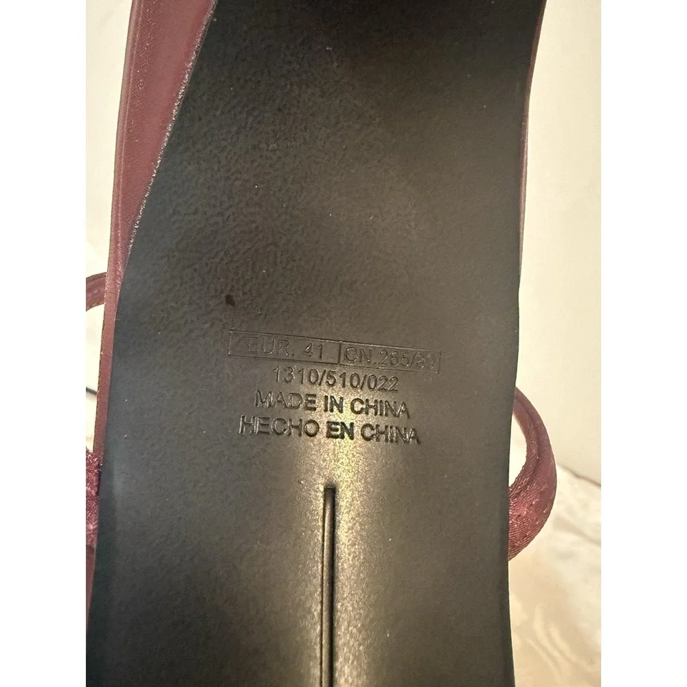 Zara Satin-Effect Ankle-Strap Sandals deep burgundy hue.size 10 Label 41 NWT - Picture 8 of 8